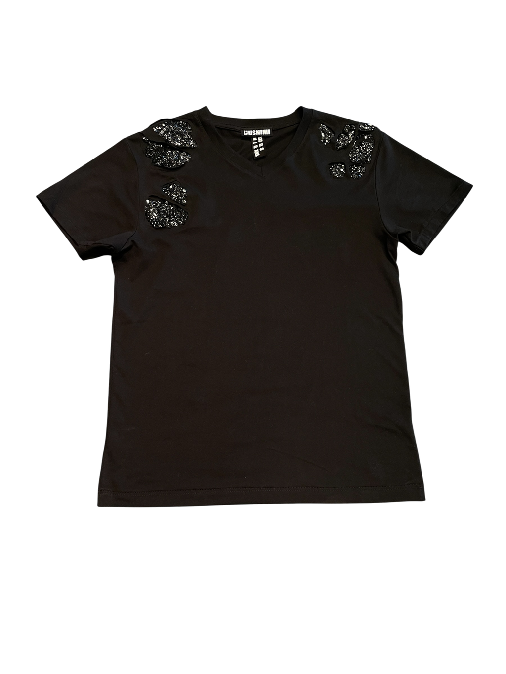 Distressed sequin v-neck T-shirt