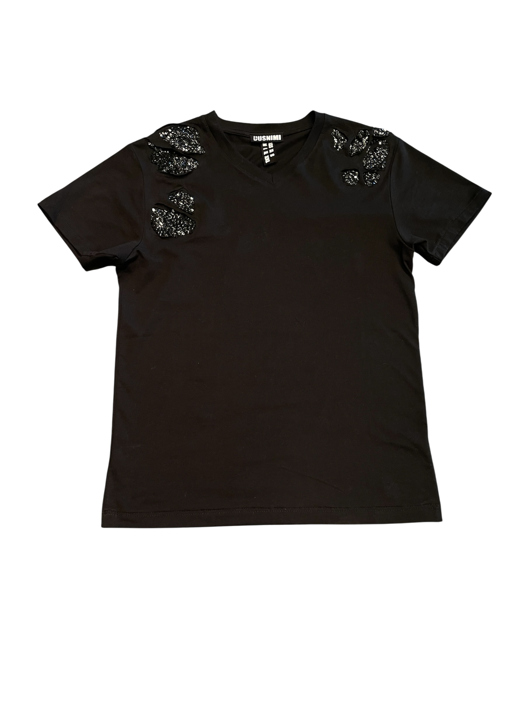 Distressed sequin v-neck T-shirt